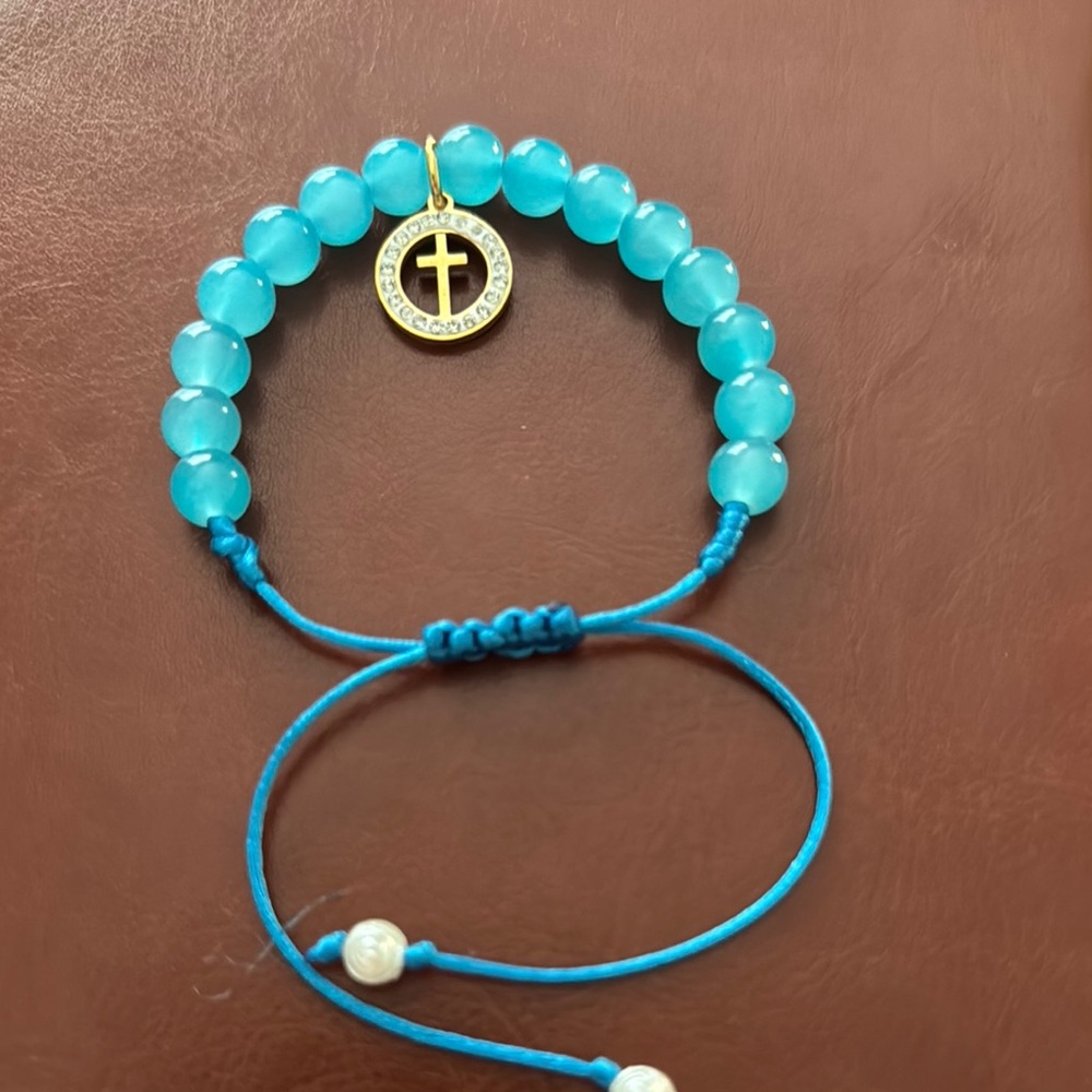 Blue Beaded Bracelet with Gold Charm